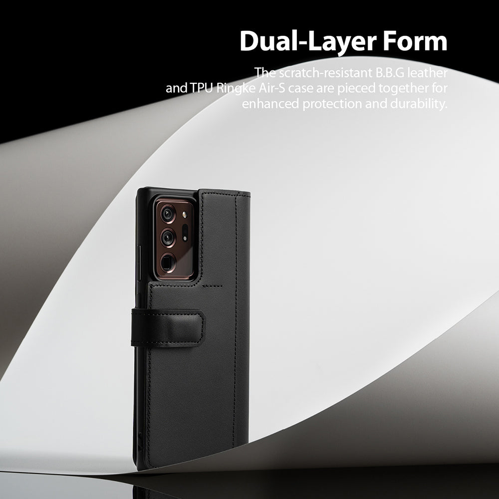 dual layer form - the scratch resistant BBG leather and TPU Air S case are pieced together for enhanced protection and durability