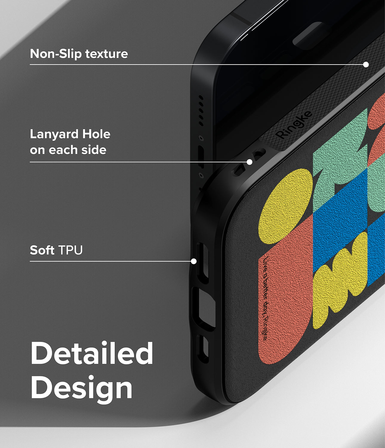 iPhone 14 Case | Onyx Design - Block - Detailed Design. Non-Slip texture. Lanyard Hole on each side. Soft TPU.