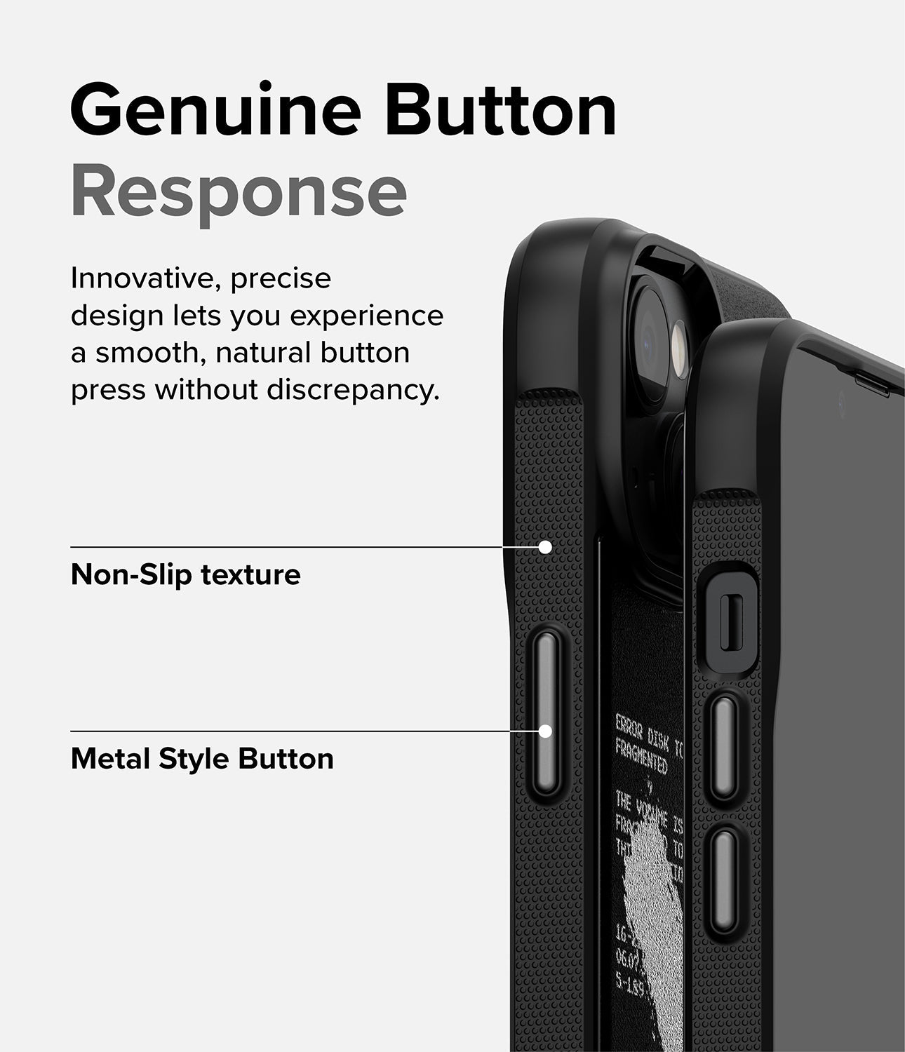 iPhone 14 Case | Onyx Design - X - Genuine Button Response. Innovative, precise design lets your experience a smooth, natural button press without discrepancy. Non-Slip texture. Metal Style Button.