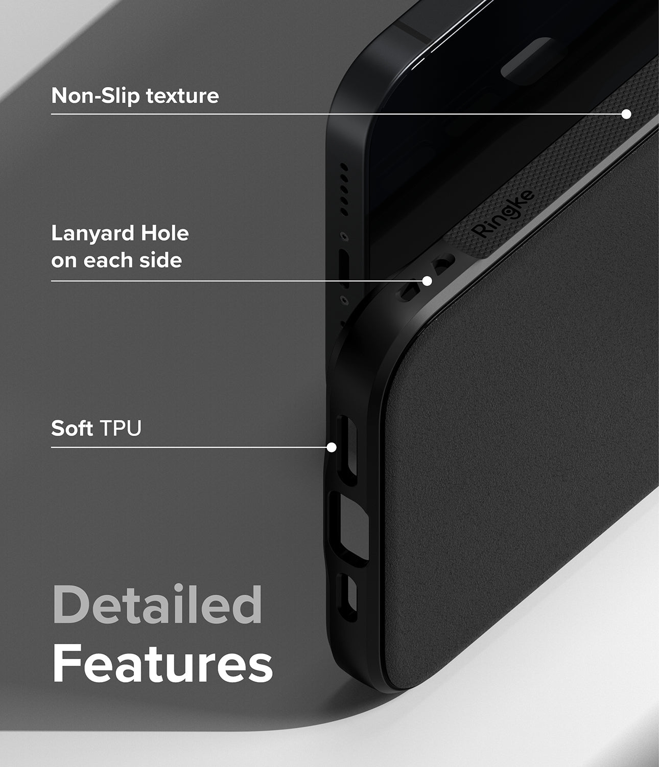 iPhone 14 Case | Onyx - Black - Non-slip Texture. Lanyard Hole on each side. Soft TPU. Detailed Design.