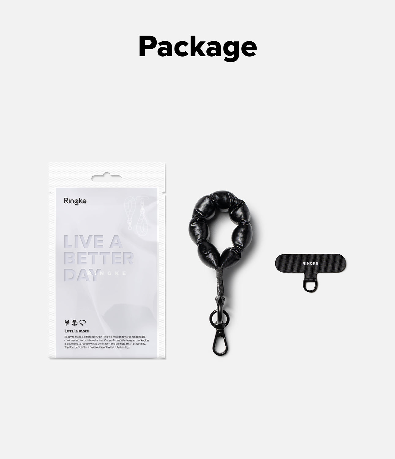 Holder Link Puffer | Finger - Black keychain with packaging on a white background