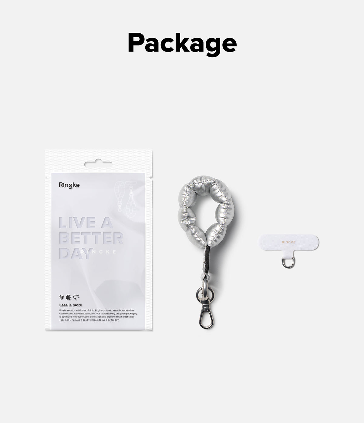 Holder Link Puffer | Finger - Silver puffer finger strap with packaging labeled 'Ringke' on a white background
