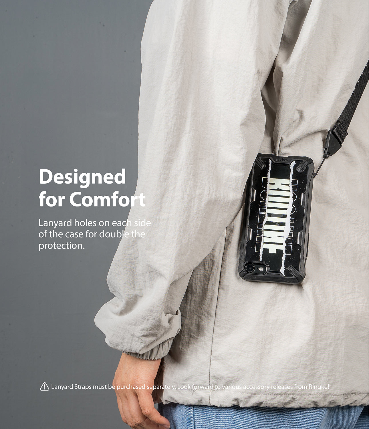 lanyard holes on each side of the case for double the protection - lanyards are sold separately.