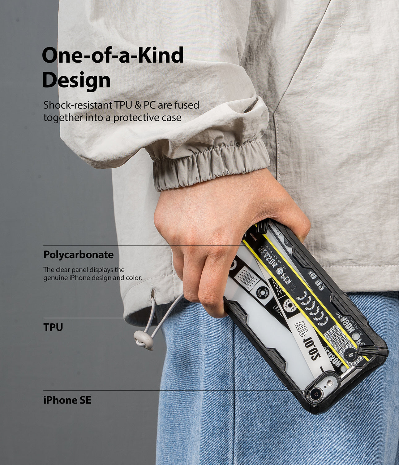 shock-resitant TPU & PC are fused together into a protective case