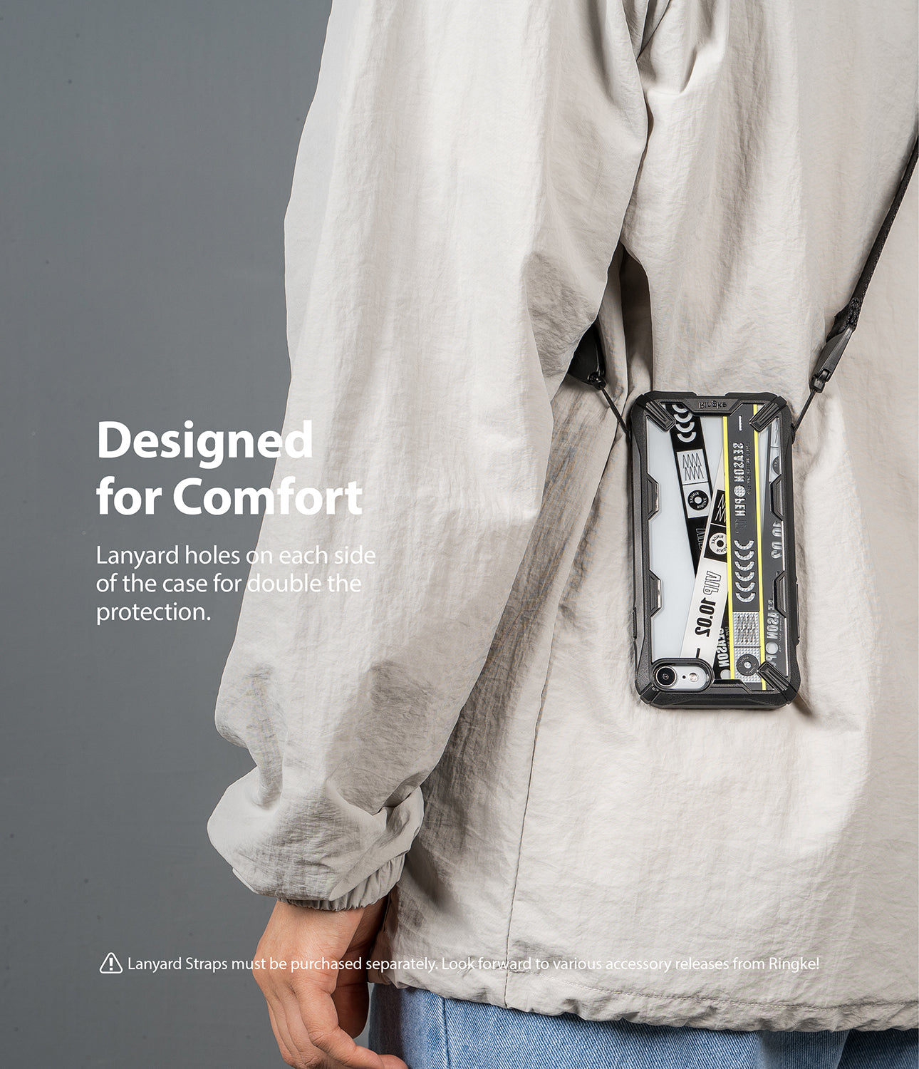 lanyard holes on each side of the case for double the protection - lanyards are sold separately.