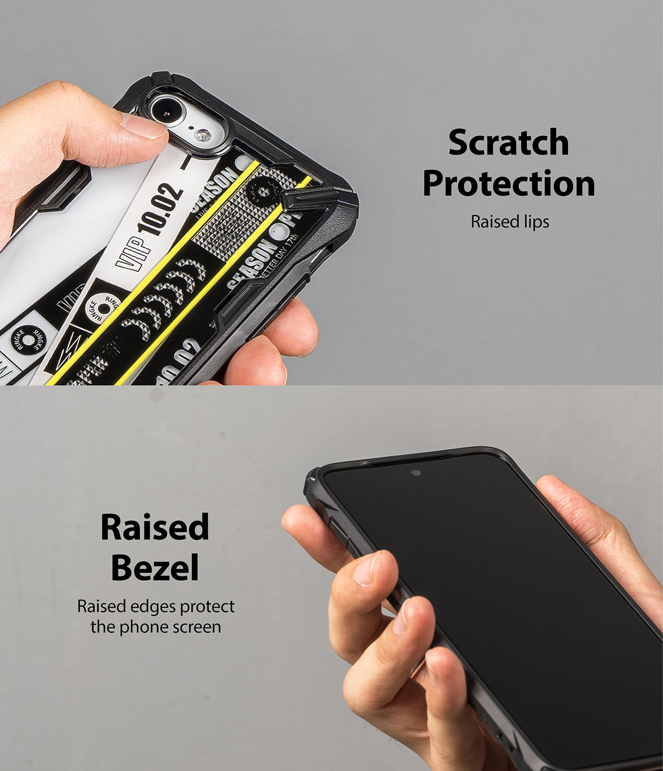 raised lips and bezel protect the screen from scratch
