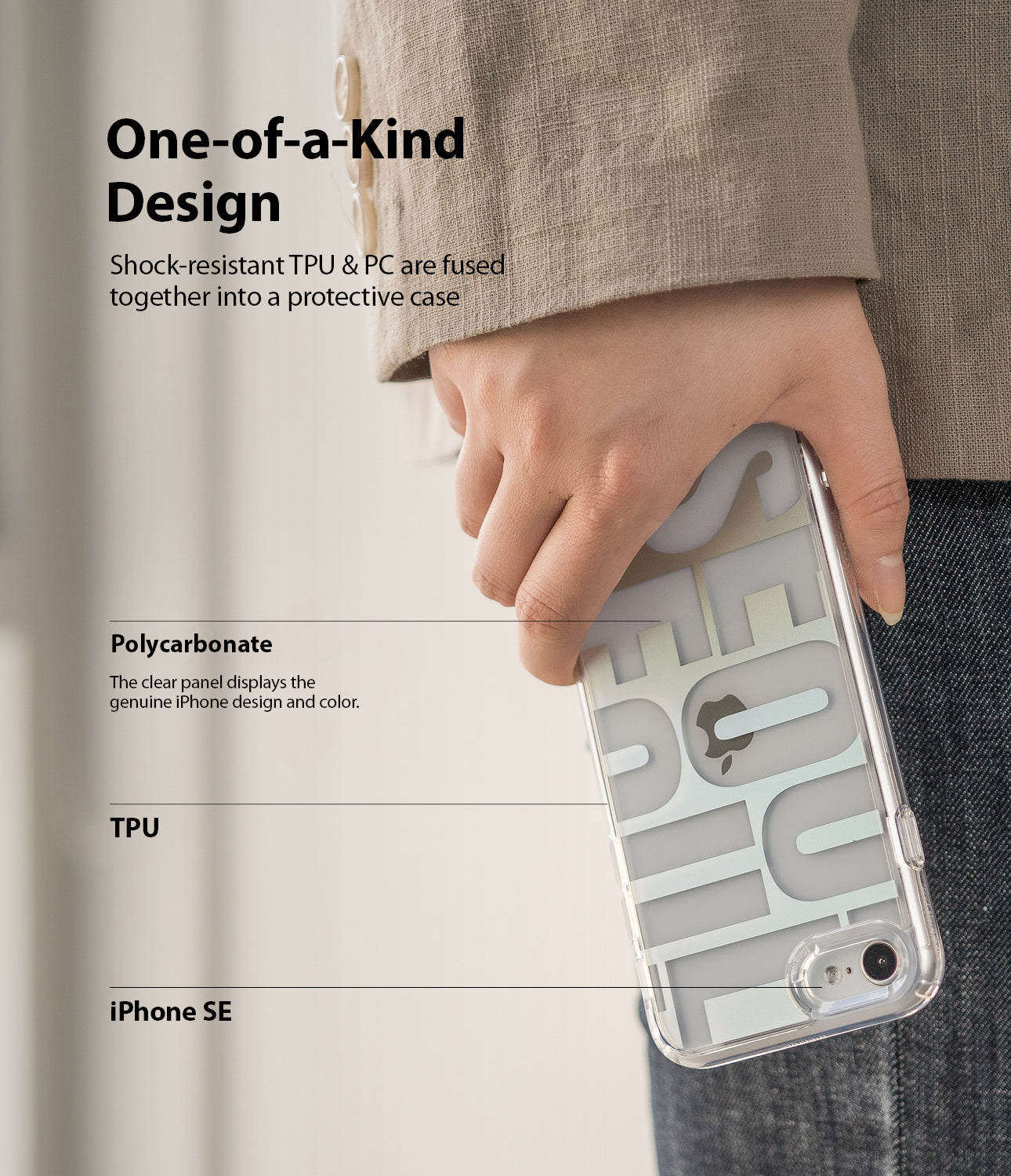 shock resistant TPU and PC are fused together into a protective case