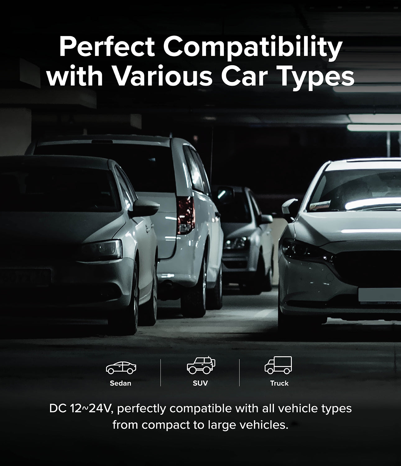 Ringke 3-Port Car Fast Charger  - Perfect Compatibility with Various Car Types. DC 12~24V, perfectly compatible with all vehicle types from compact to large vehicles.