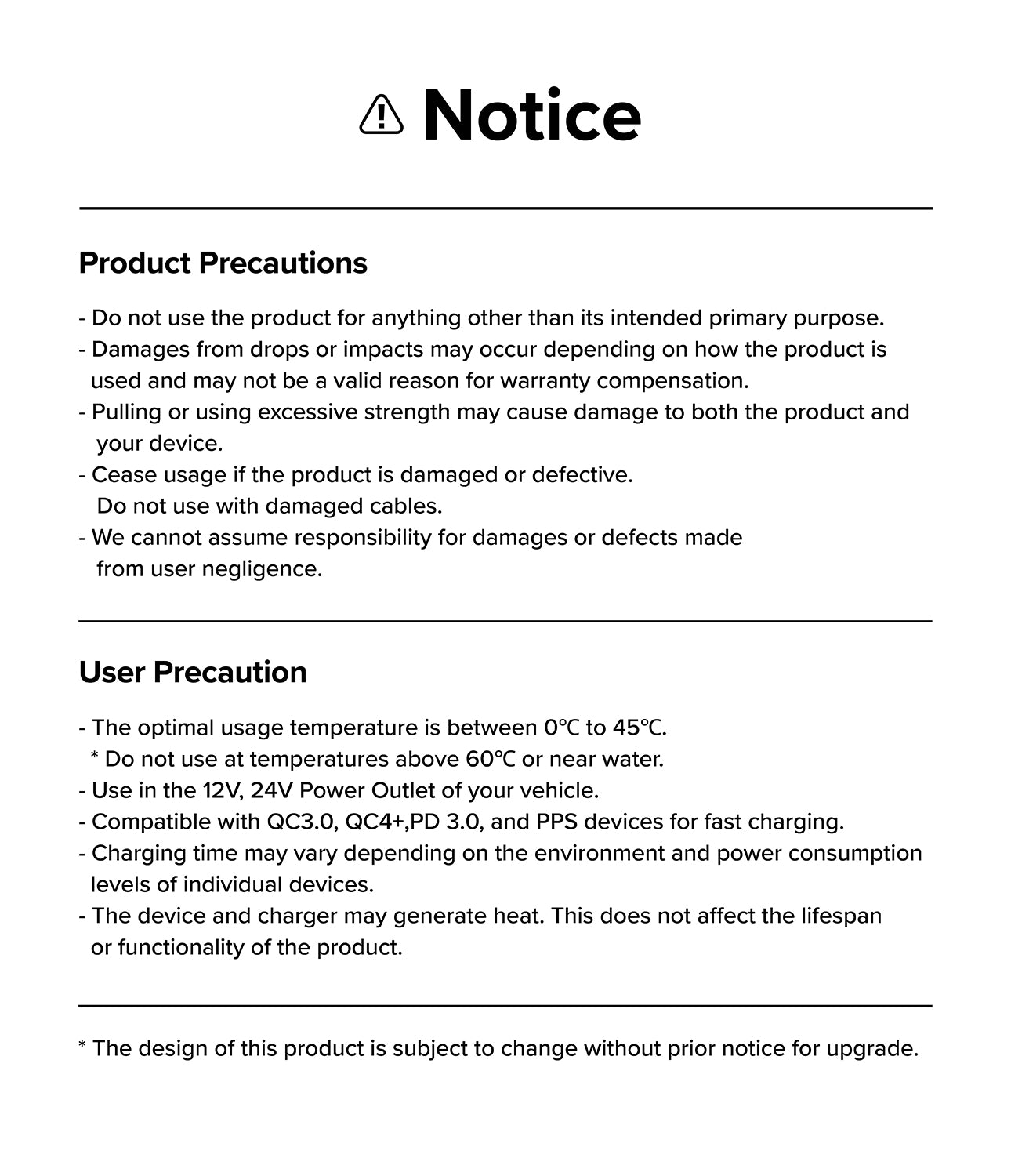 Ringke 3-Port Car Fast Charger - Notice