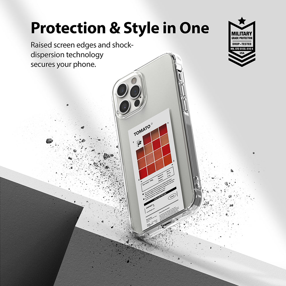 raised screen edges and shock dispersion technology to secure the device