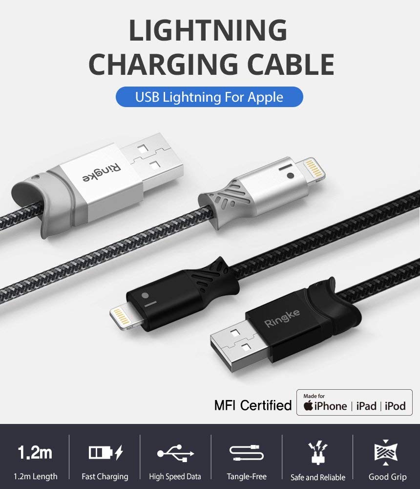 ringke smart fish charging cable lightning 2 set black gray