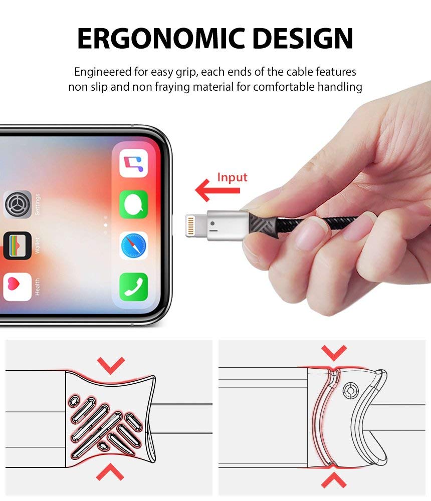 ringke smart fish charging cable lightning 2 set black gray