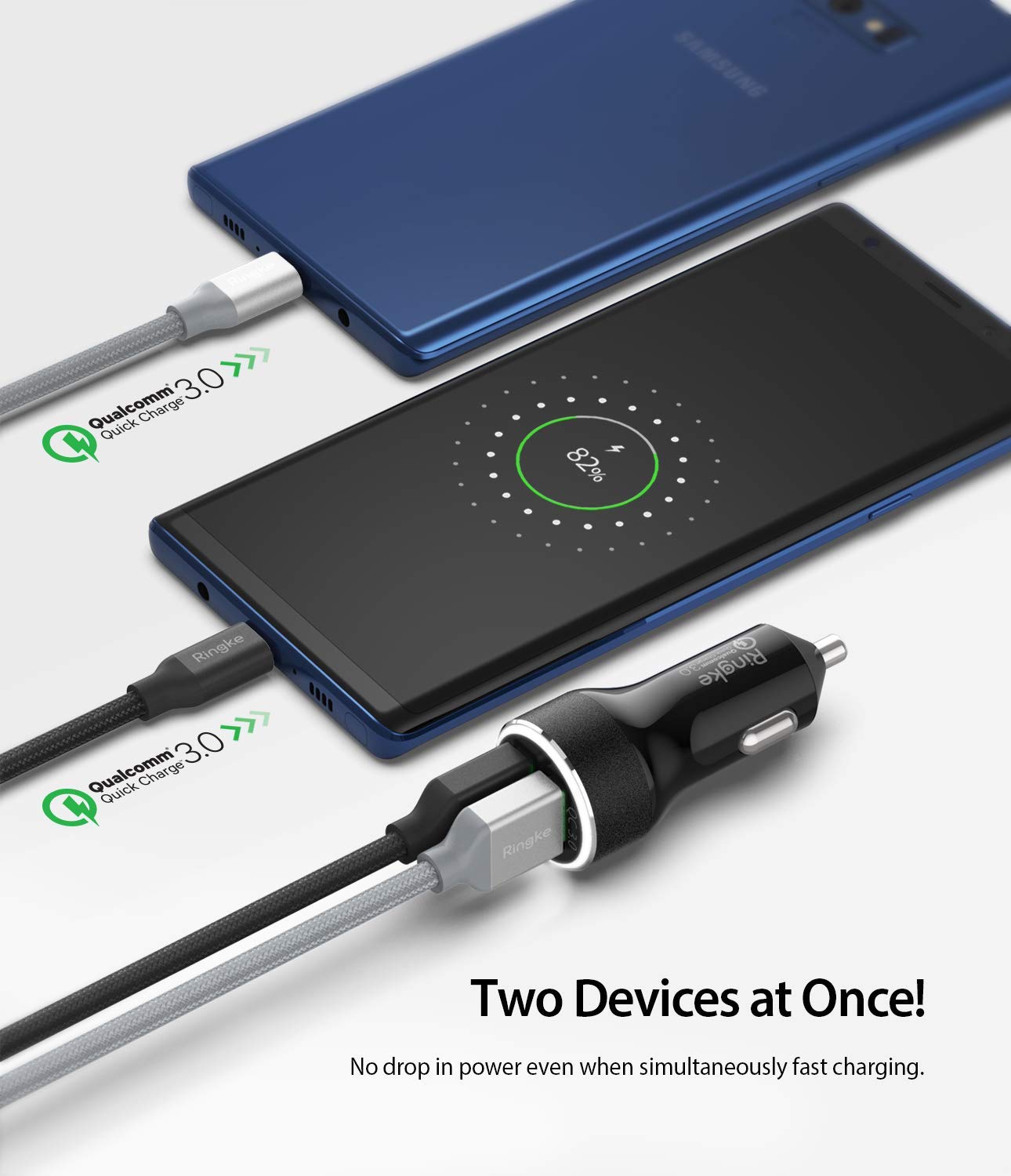 RealX2 Quick Charge 3.0 - Dual-port car charger powering two smartphones simultaneously with Qualcomm Quick Charge 3.0 technology.
