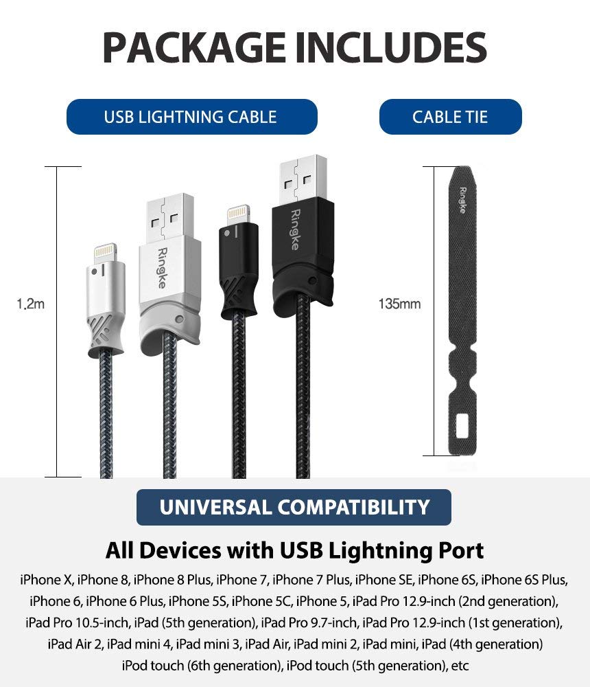 ringke smart fish charging cable lightning 2 set black gray