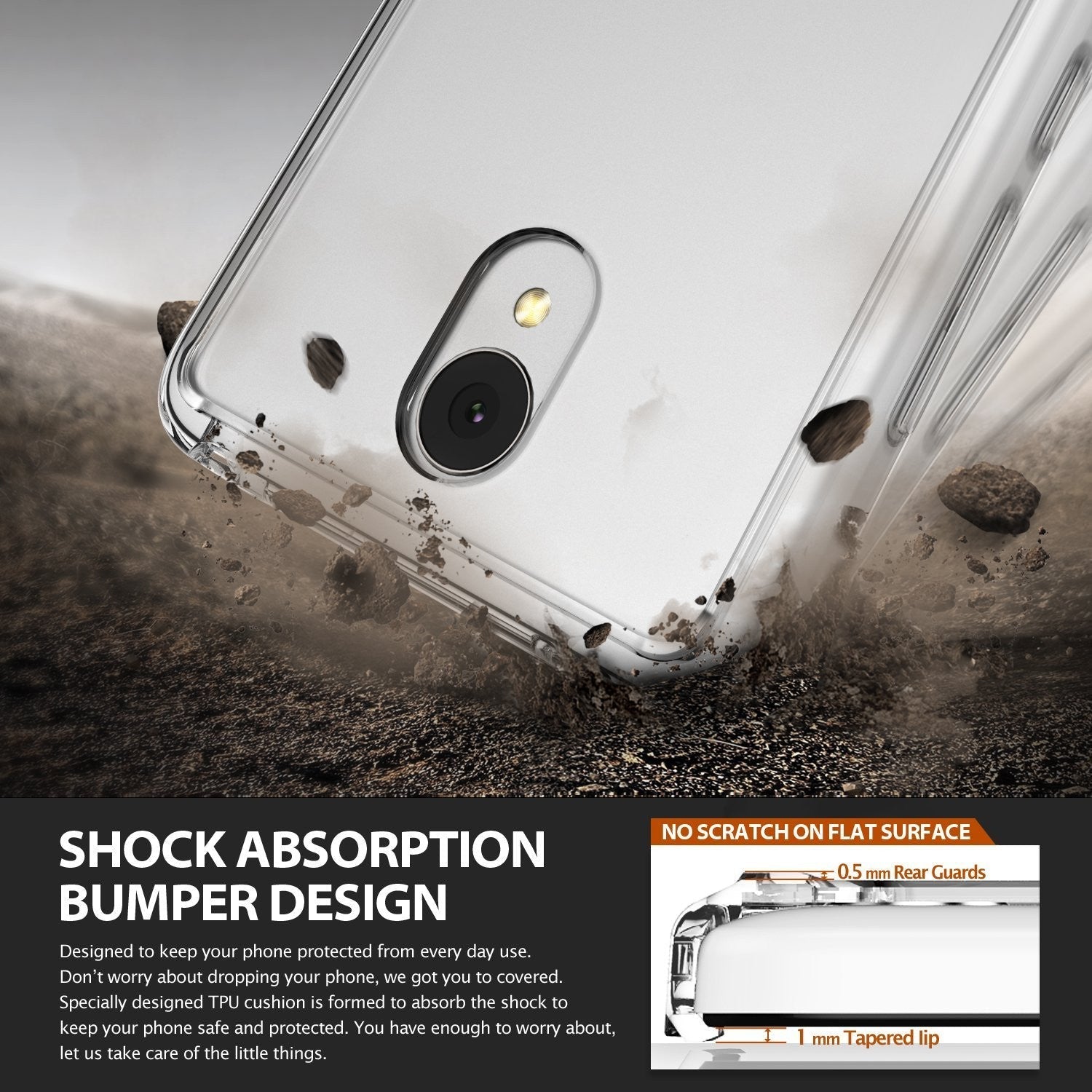 Redmi Note 2 Case | Fusion - Clear phone case showing shock-absorbing bumper design and protective rear guards.