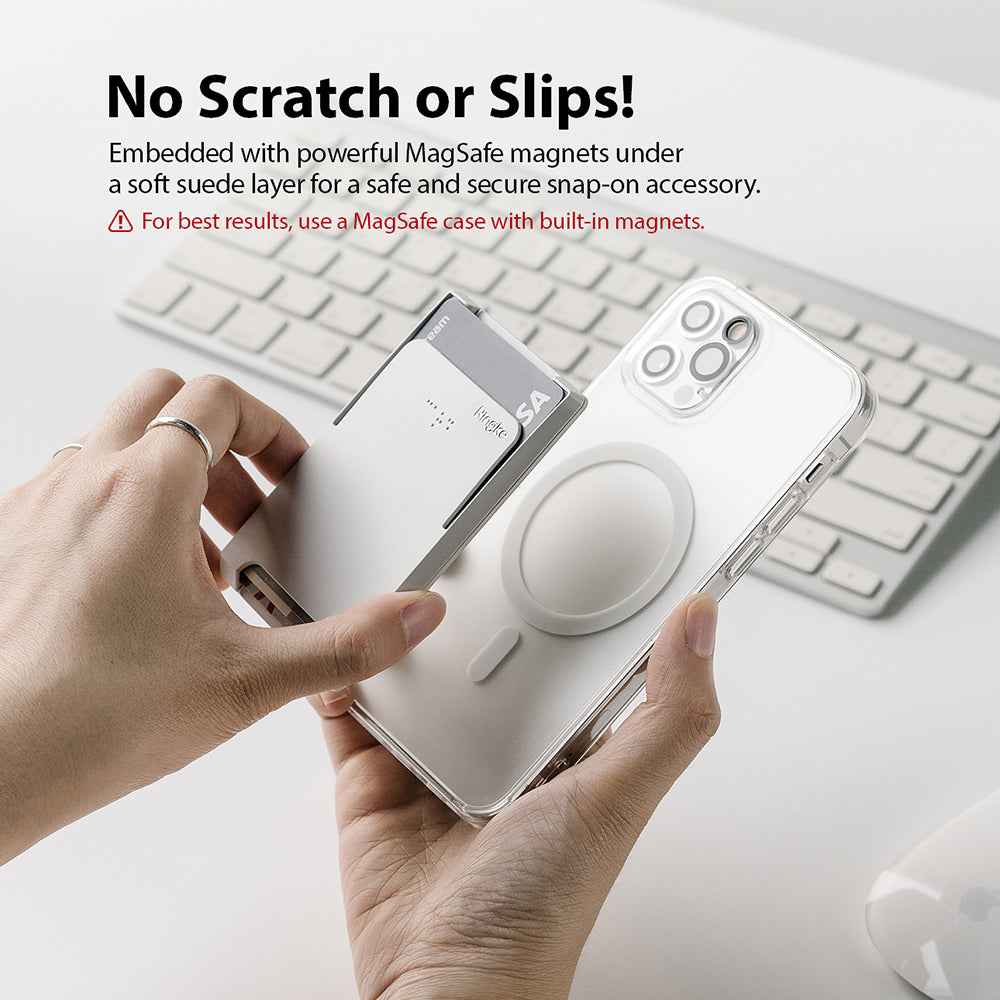 Embedded with MagSafe magnets under a soft suede layer