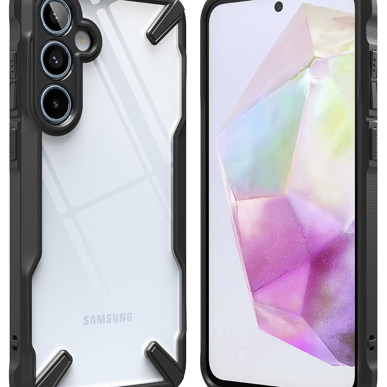 Galaxy A35 Case | Fusion-X - Multiple Fusion-X phone cases for Galaxy A35 with black frames and grey camouflage back panels.