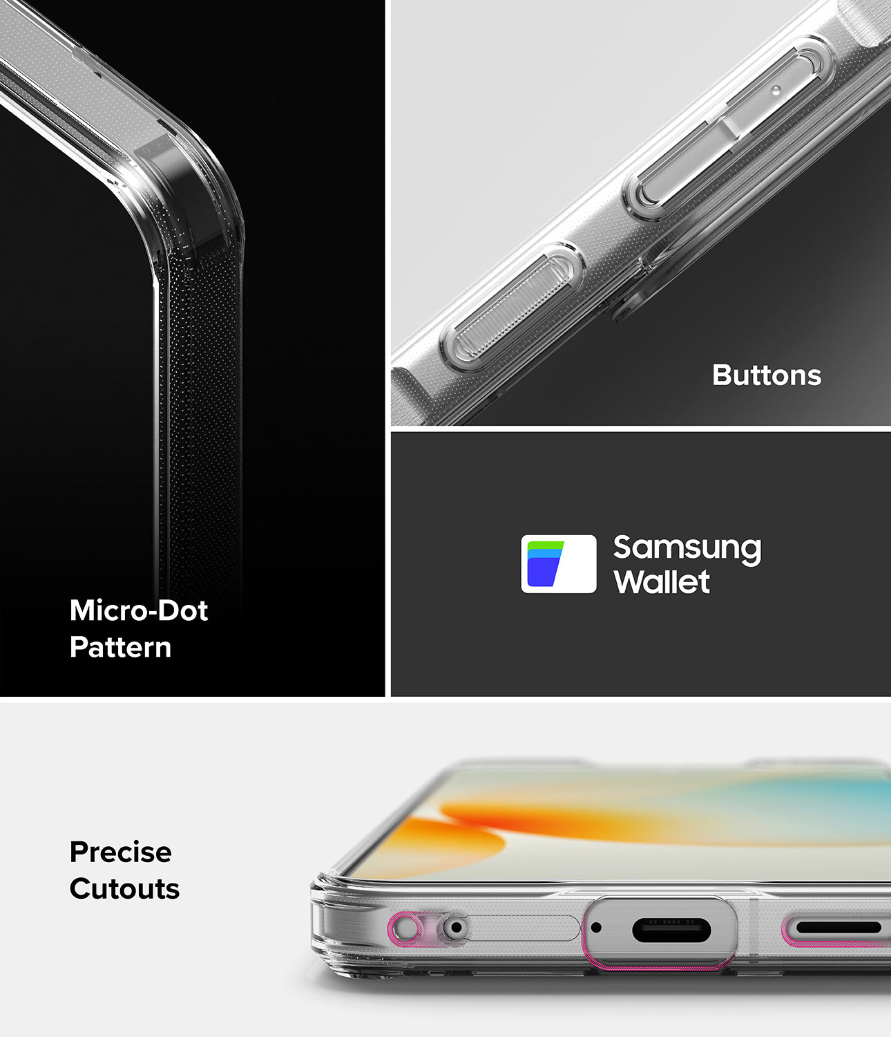 Galaxy A57 5G Case | Fusion - Clear phone case showing micro-dot pattern, responsive buttons, and precise port cutouts.