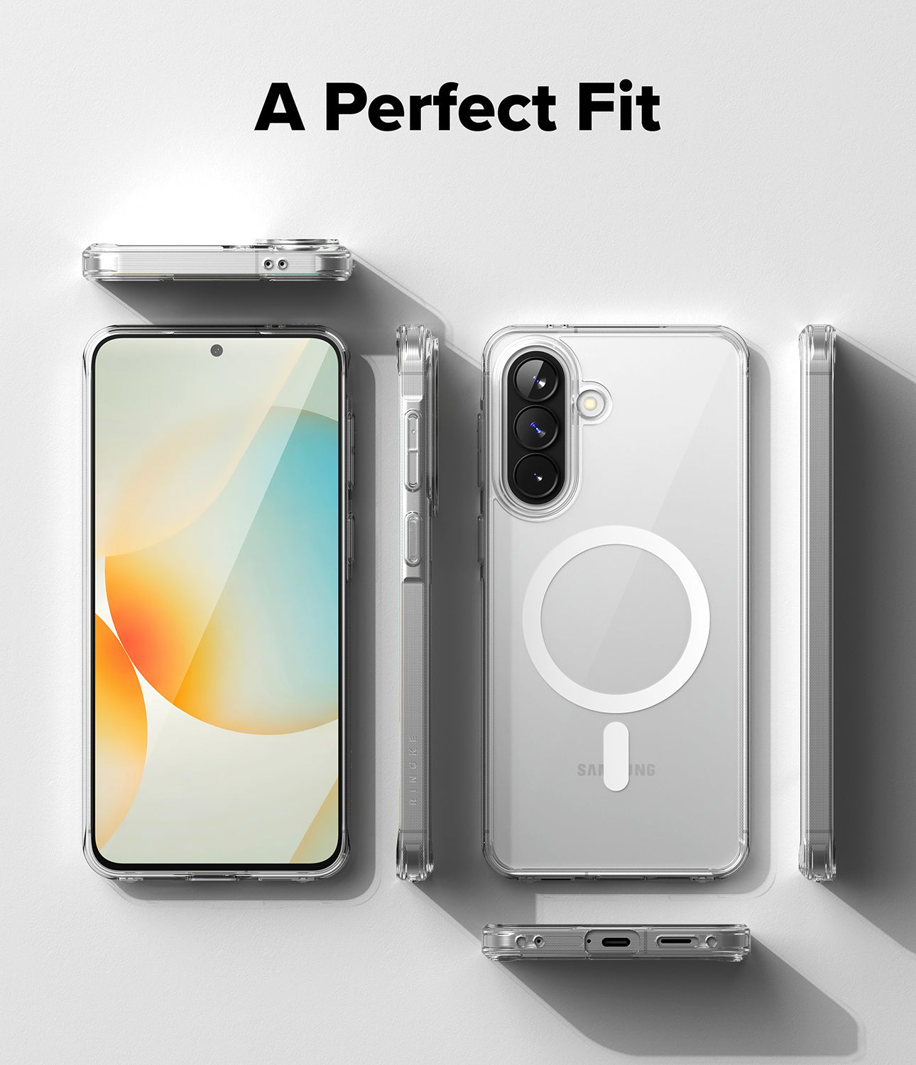 Galaxy A57 5G Case | Fusion Magnetic - Clear phone case shown from multiple angles with a magnetic ring on the back.