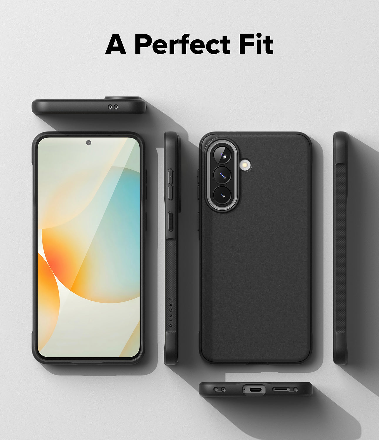 Galaxy A57 5G Case | Onyx - Multiple views of a black phone case showing front, back, and side profiles on a gray background.
