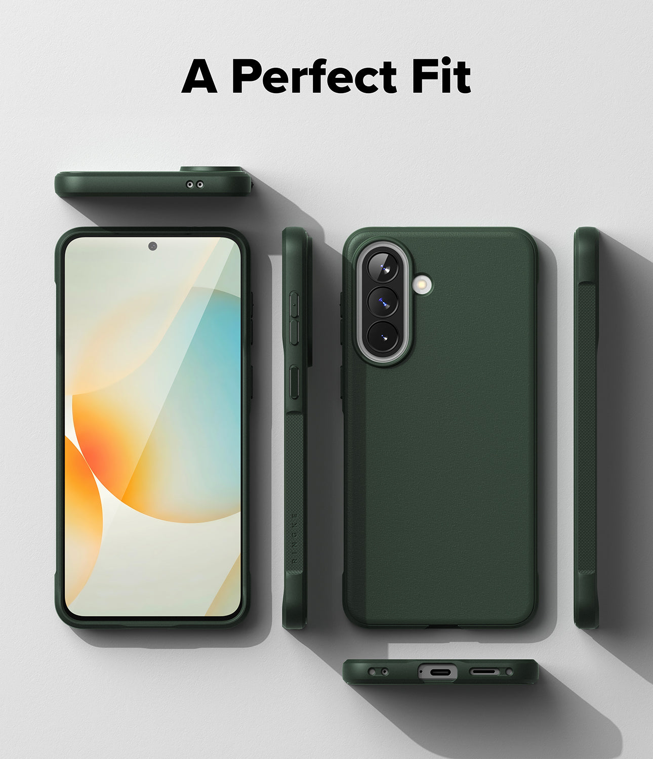 Galaxy A57 5G Case | Onyx - Multiple views of a dark green phone case showing front, back, and side profiles.