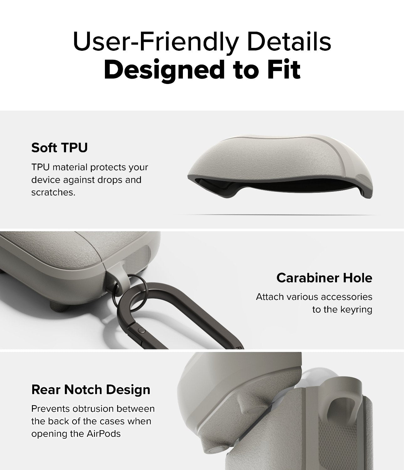 AirPods 4 Case | Onyx Magnetic - Features soft TPU, a carabiner hole, and a rear notch design for easy opening.