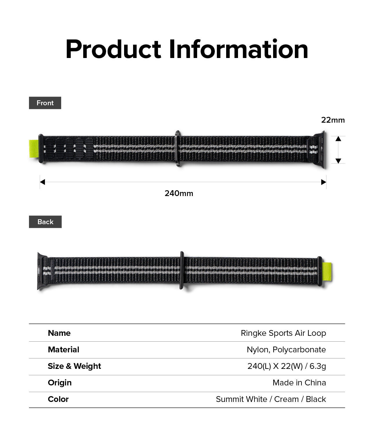 Apple Watch 41mm / 40mm / 38mm | Sports Air Loop Watch Band Black, Cream, White - Cooling sports watchband with the hook and loop fastener