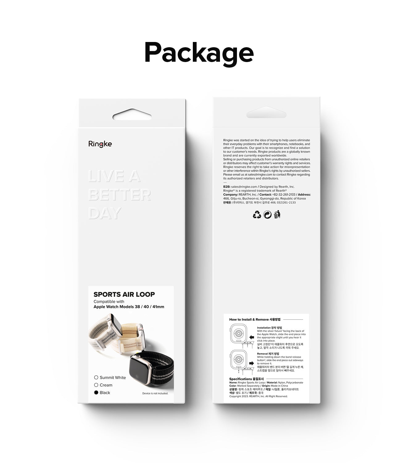 Apple Watch 41mm / 40mm / 38mm | Sports Air Loop Watch Band Black, Cream, White - Cooling sports watchband with the hook and loop fastener