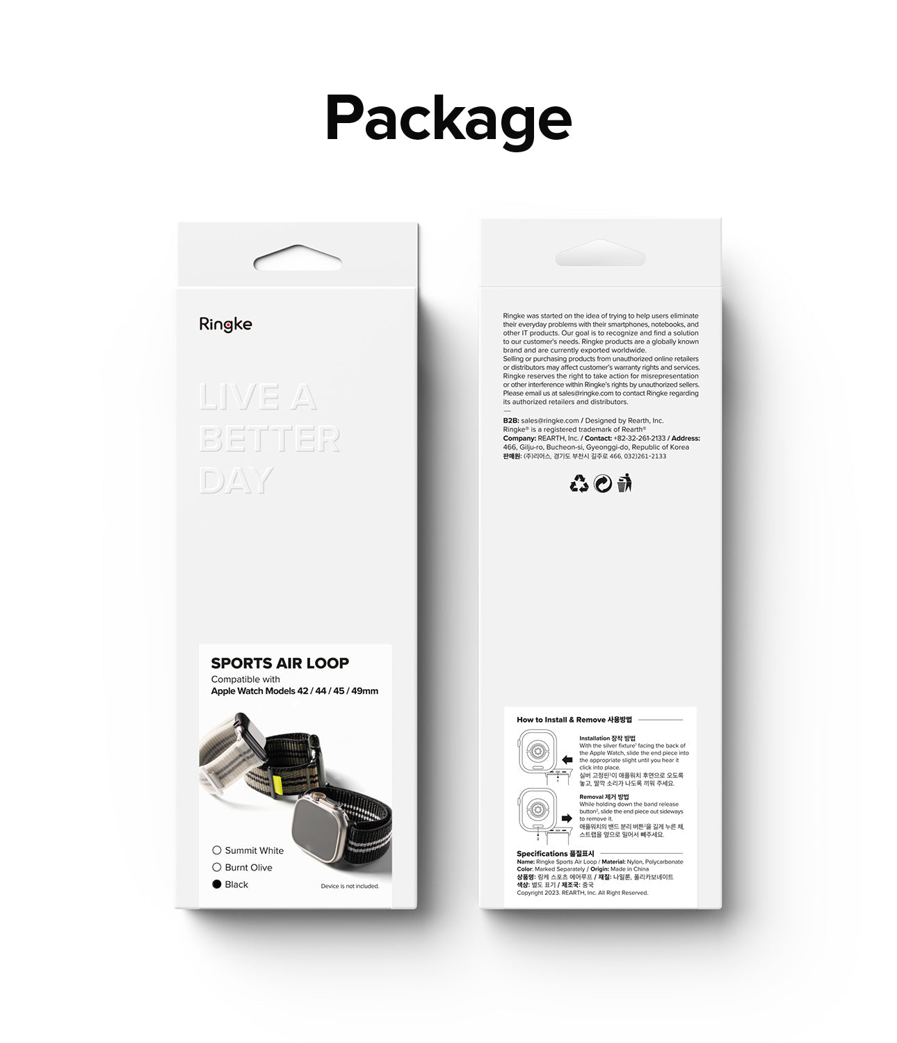 Apple Watch 49mm / 45mm / 44mm / 42mm | Sports Air Loop Watch Band Black, Olive, White - Cooling sports watchband with the hook and loop fastener