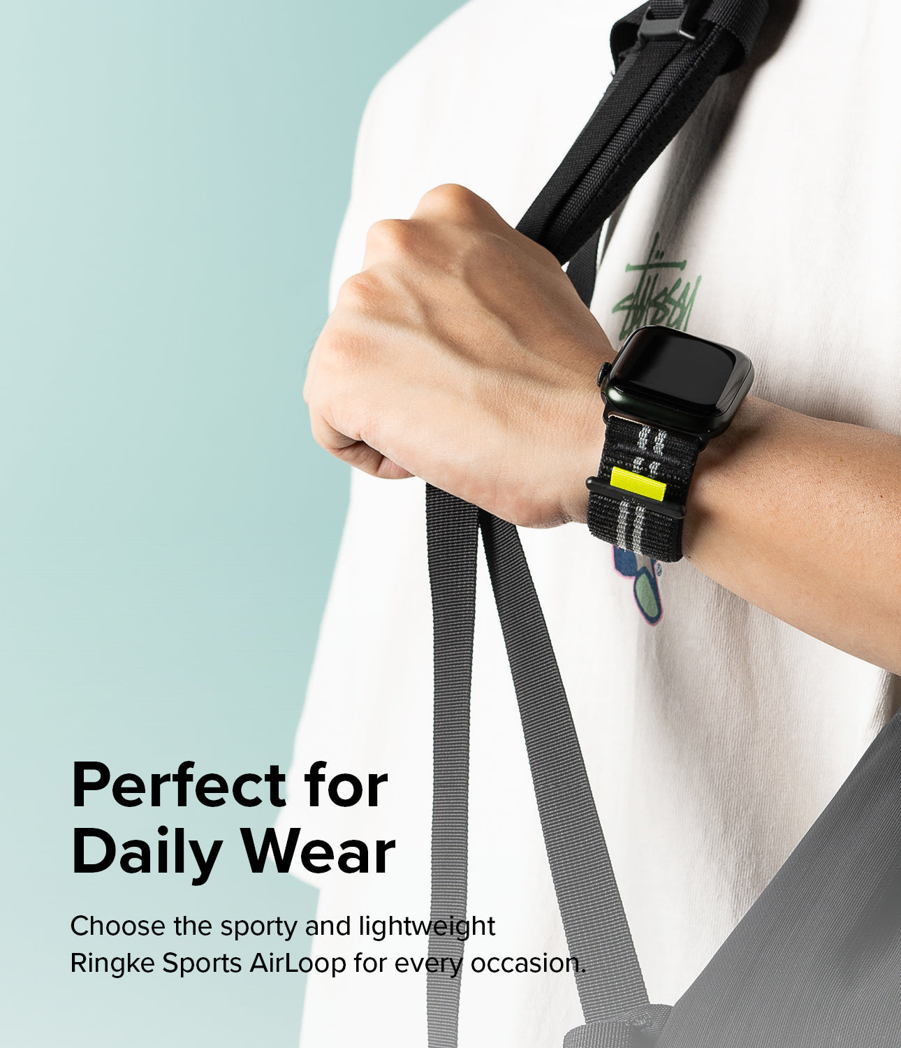 Apple Watch 49mm / 45mm / 44mm / 42mm | Sports Air Loop Watch Band Black, Olive, White - Cooling sports watchband with the hook and loop fastener