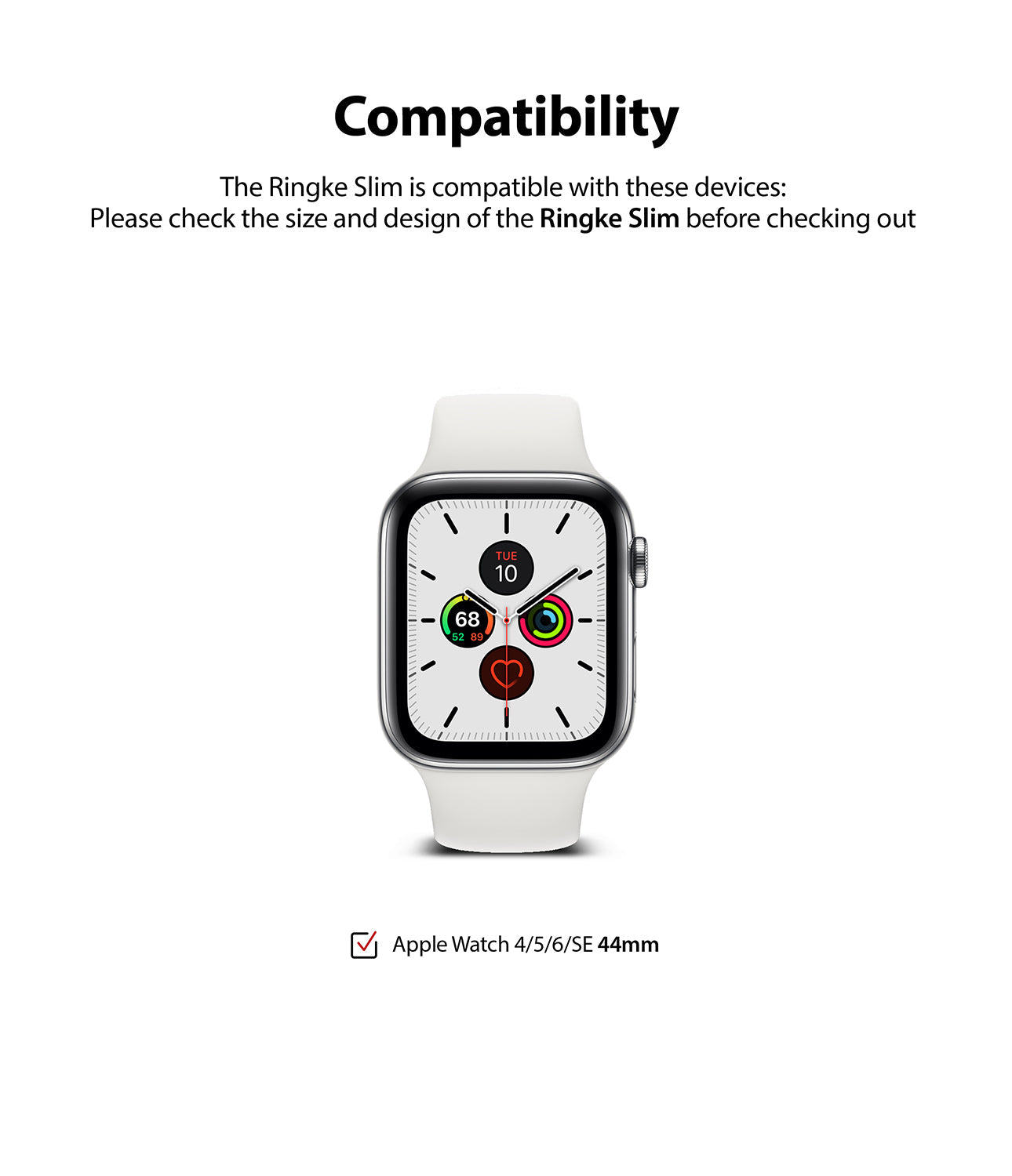 Apple Watch Series 6 / 5 / 4 / SE (44mm) Case | Slim (2 Pack) - Apple Watch Series 6 / 5 / 4 / SE (44mm) Case | Slim (2 Pack) - Apple Watch with white band and compatibility text.