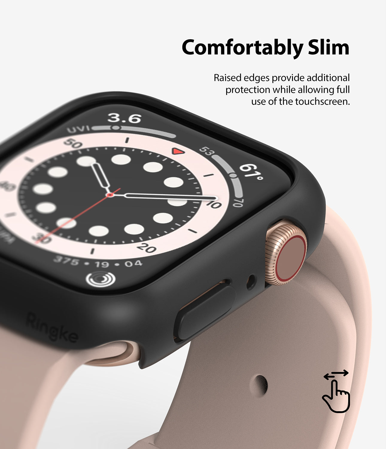 Apple Watch Series 6 / 5 / 4 / SE (44mm) Case | Slim (2 Pack) - Apple Watch Series 6 / 5 / 4 / SE (44mm) Case | Slim (2 Pack) - Close-up of a black slim protective case on an Apple Watch.