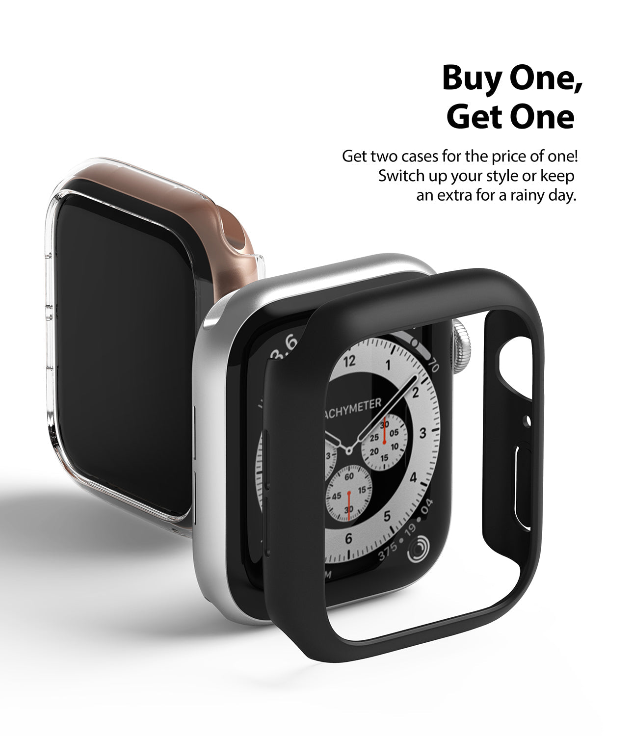 Apple Watch Series 6 / 5 / 4 / SE (44mm) Case | Slim (2 Pack) - Apple Watch Series 6 / 5 / 4 / SE (44mm) Case | Slim (2 Pack) - Two protective watch cases, one clear and one black.