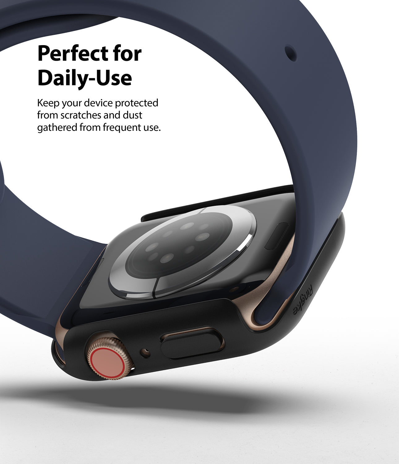 Apple Watch Series 6 / 5 / 4 / SE (44mm) Case | Slim (2 Pack) - Apple Watch Series 6 / 5 / 4 / SE (44mm) Case - Slim black protective case on a gold Apple Watch with a blue band.
