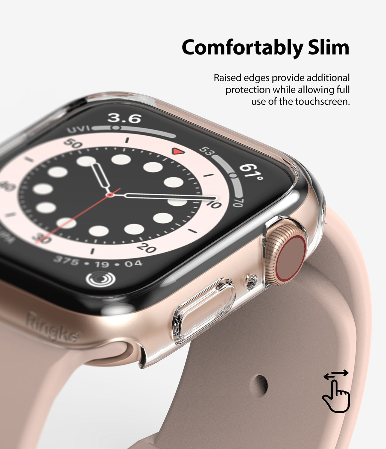 Apple Watch Series 6 / 5 / 4 / SE (44mm) Case | Slim (2 Pack) - Apple Watch Series 6 / 5 / 4 / SE (44mm) Case | Slim (2 Pack) - Clear protective case on a gold Apple Watch with pink band.