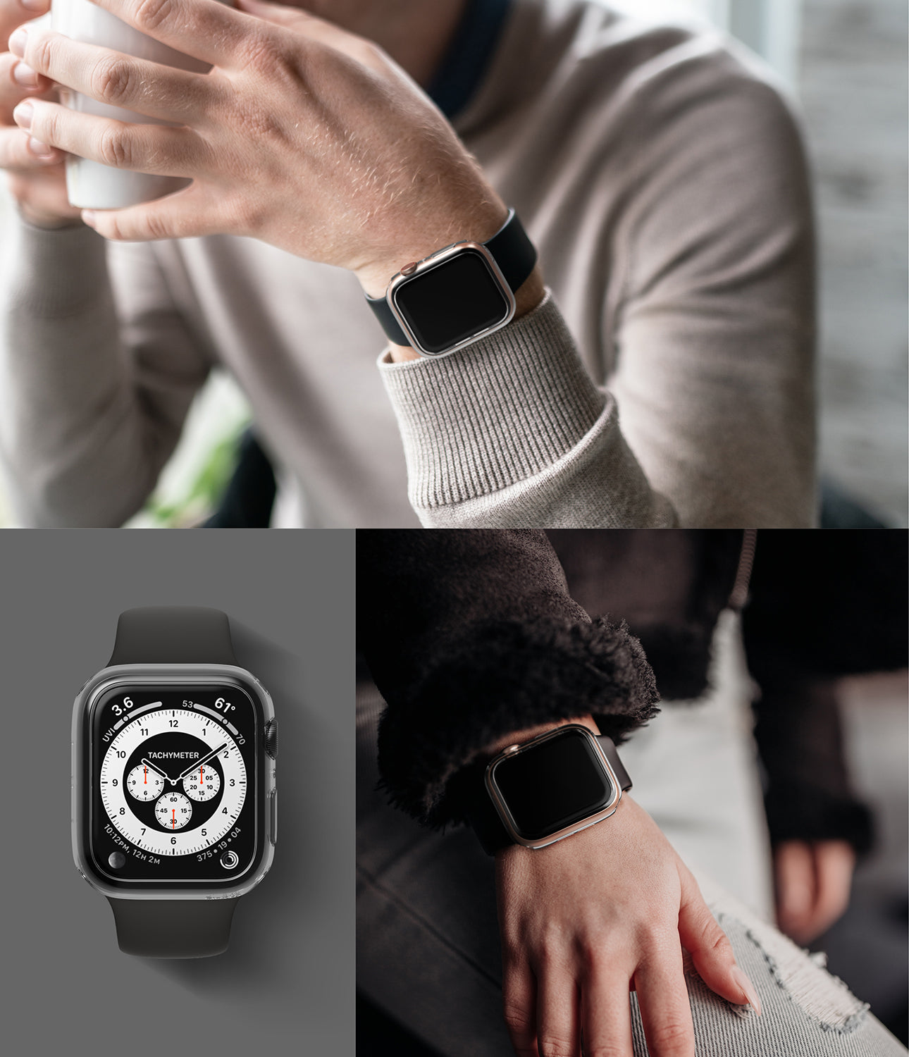 Apple Watch Series 6 / 5 / 4 / SE (44mm) Case | Slim (2 Pack) - Apple Watch Series 6 / 5 / 4 / SE (44mm) Case | Slim (2 Pack) - Clear protective case on Apple Watch with black band.