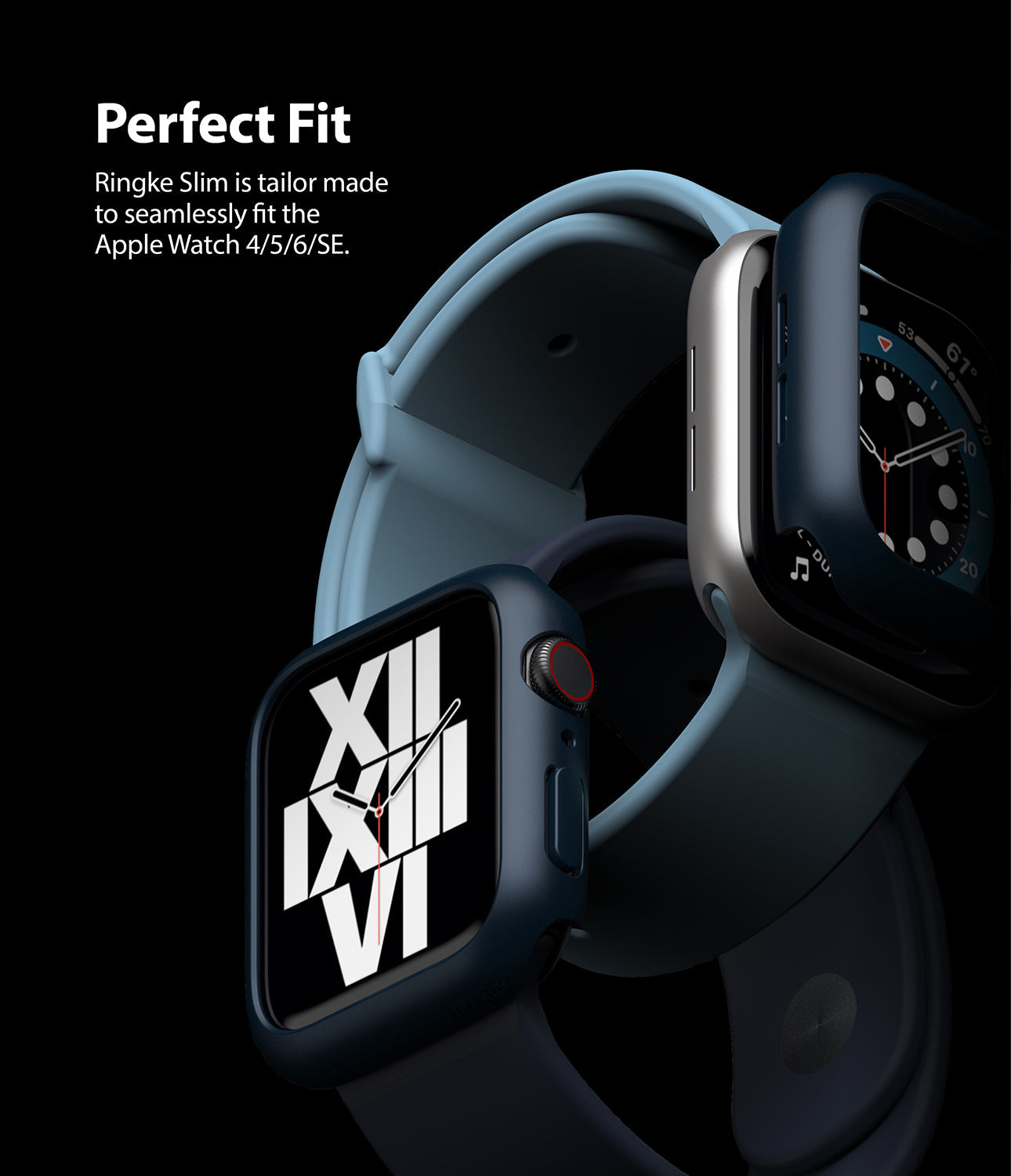 Apple Watch Series 6 / 5 / 4 / SE (44mm) Case | Slim (2 Pack) - Apple Watch Series 6 / 5 / 4 / SE (44mm) Case | Slim (2 Pack) - Two dark blue slim protective cases on Apple Watches.