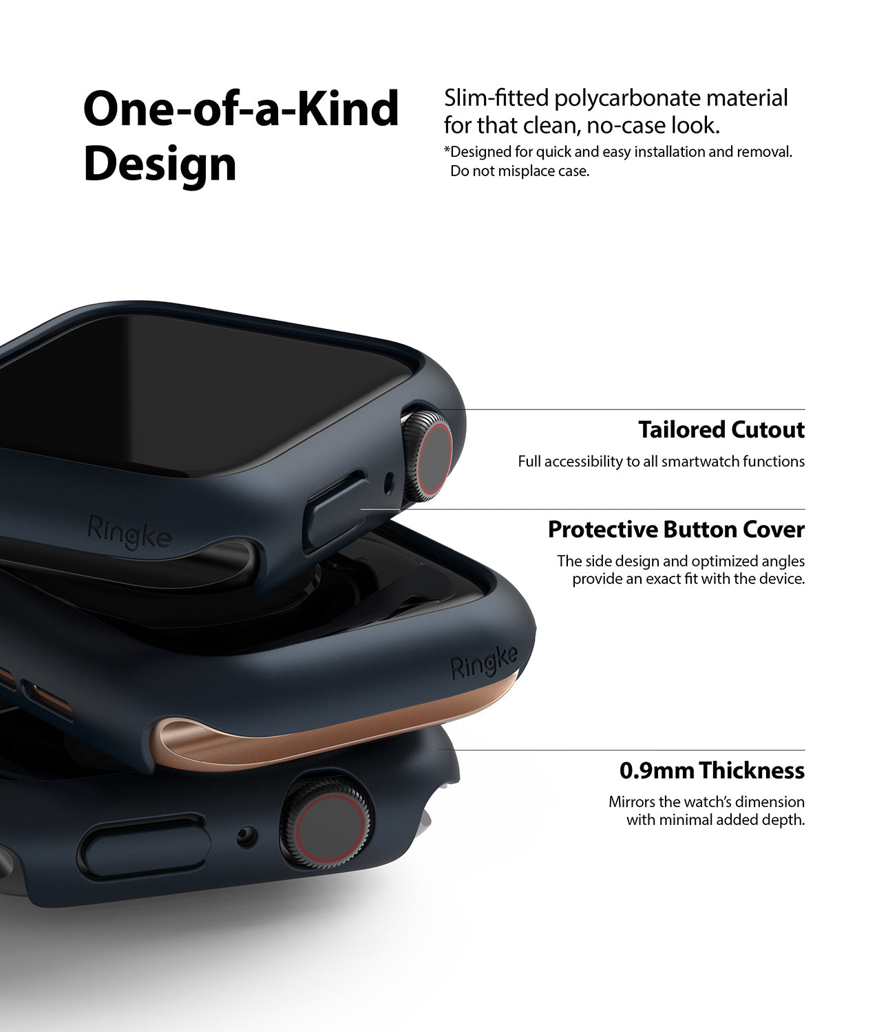 Apple Watch Series 6 / 5 / 4 / SE (44mm) Case | Slim (2 Pack) - Apple Watch Series 6 / 5 / 4 / SE (44mm) Case | Slim (2 Pack) - Stacked matte black Apple Watch cases with labels.