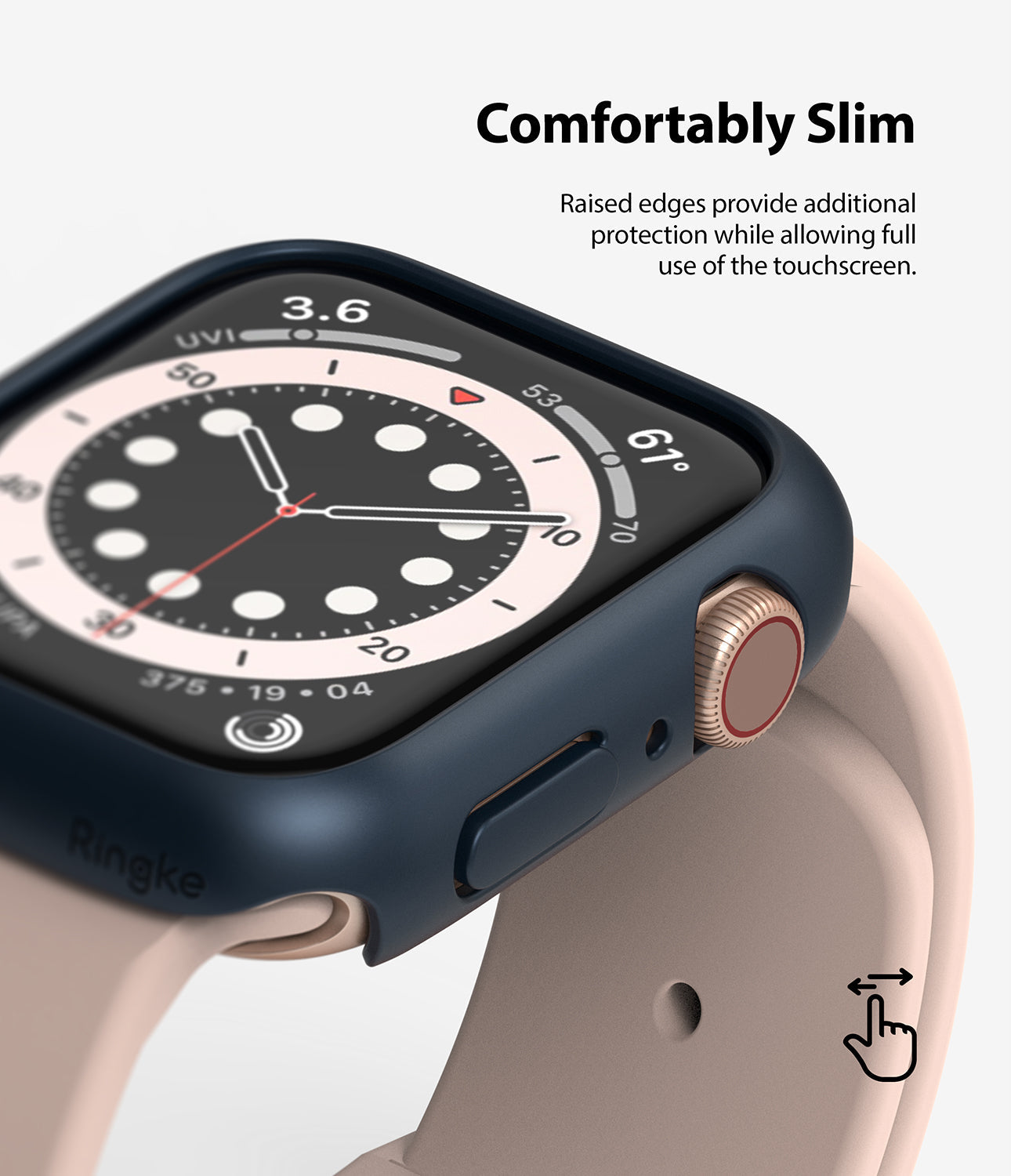 Apple Watch Series 6 / 5 / 4 / SE (44mm) Case | Slim (2 Pack) - Apple Watch Series 6 / 5 / 4 / SE (44mm) Case | Slim (2 Pack) - Navy blue slim protective case on a pink Apple Watch.