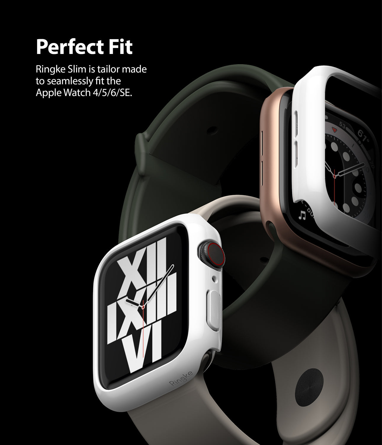 Apple Watch Series 6 / 5 / 4 / SE (44mm) Case | Slim (2 Pack) - Apple Watch Series 6 / 5 / 4 / SE (44mm) Case | Slim (2 Pack) - Two Apple Watches with white protective cases on black.