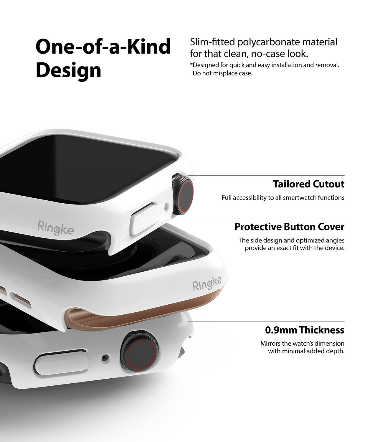 Apple Watch Series 6 / 5 / 4 / SE (44mm) Case | Slim (2 Pack) - Apple Watch Series 6 / 5 / 4 / SE (44mm) Case | Slim (2 Pack) - White protective cases stacked on an Apple Watch.