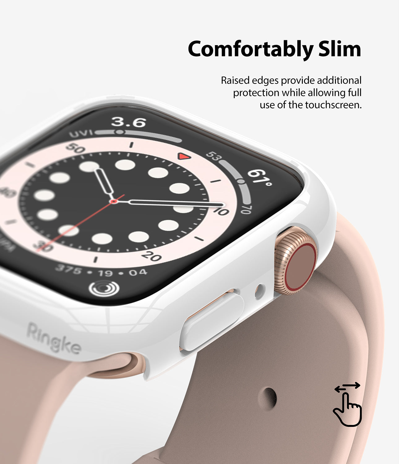 Apple Watch Series 6 / 5 / 4 / SE (44mm) Case | Slim (2 Pack) - Apple Watch Series 6 / 5 / 4 / SE (44mm) Case | Slim (2 Pack) - Close-up of a white slim protective case on an Apple Watch.