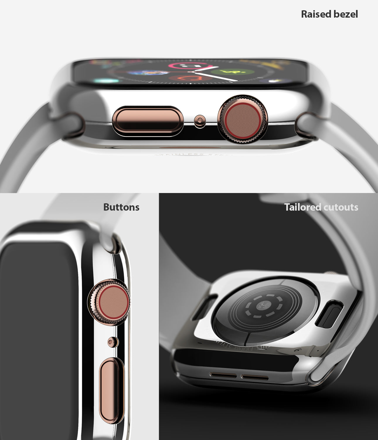 raised bezel / button cutouts / tailored cutouts