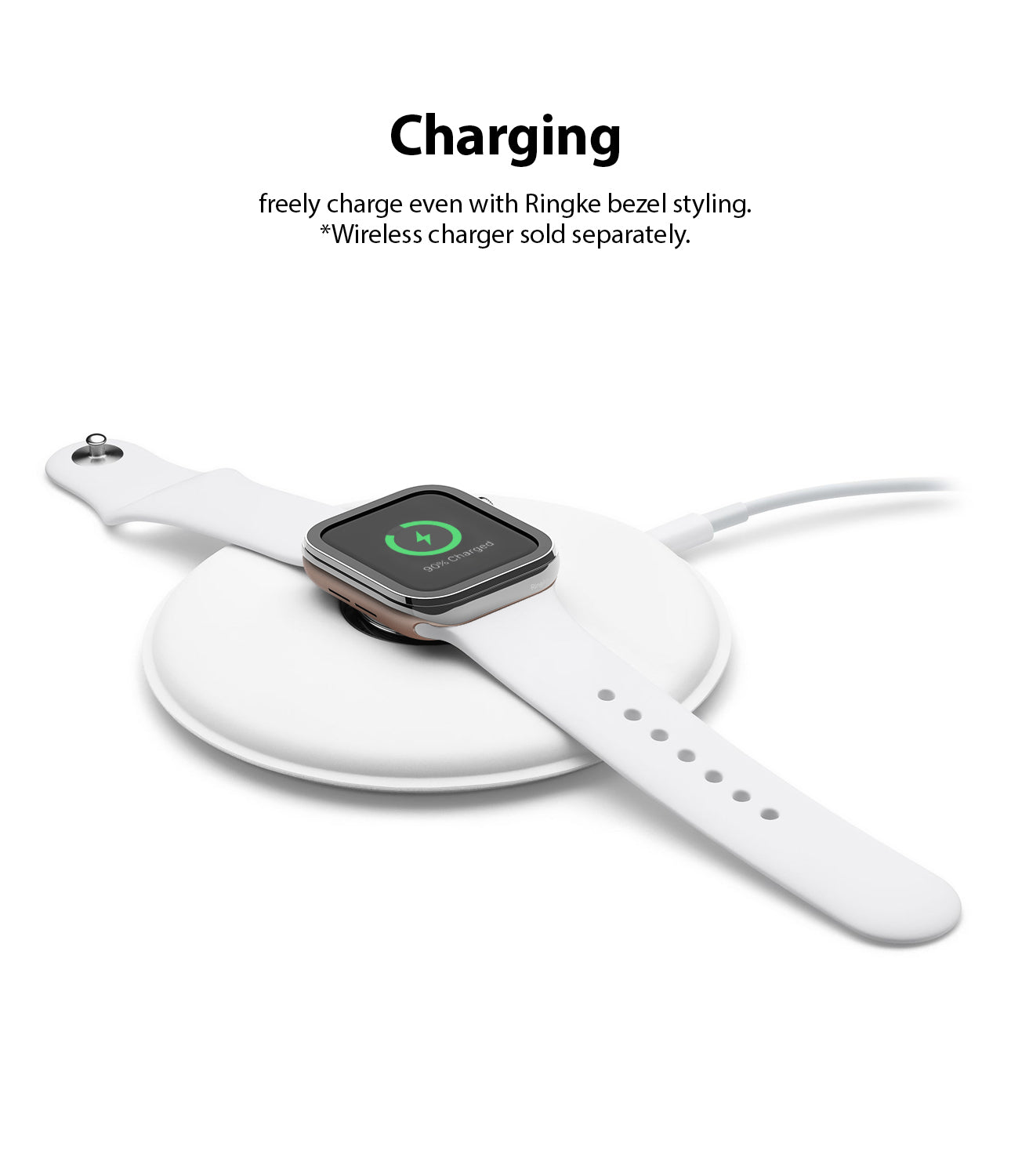 Apple Watch Series 6 / 5 / 4 / SE (40mm) | Premium Bezel Styling Silver + Black - Apple Watch with bezel styling charging.