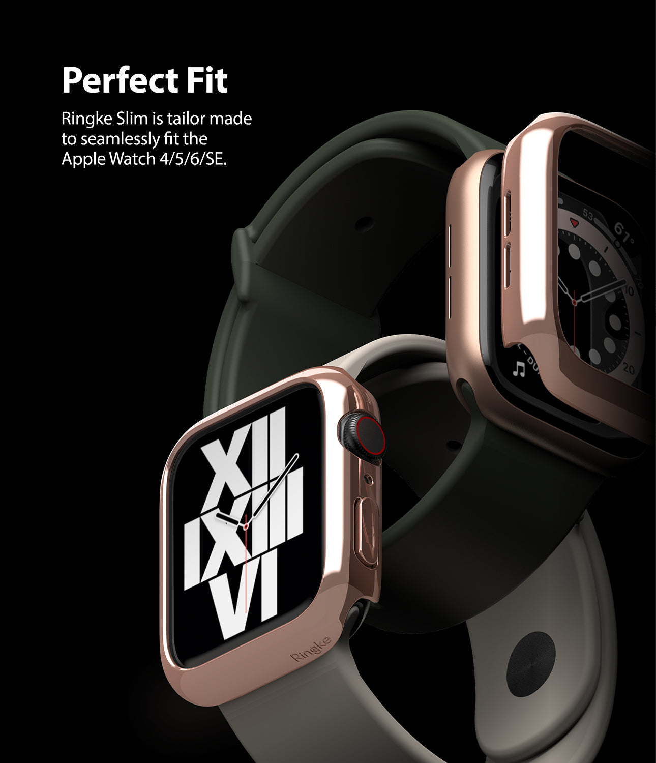 Apple Watch Series 6 / 5 / 4 / SE (44mm) Case | Slim (2 Pack) - Apple Watch Series 6 / 5 / 4 / SE (44mm) Case | Slim (2 Pack) - Two rose gold protective cases on Apple Watches.
