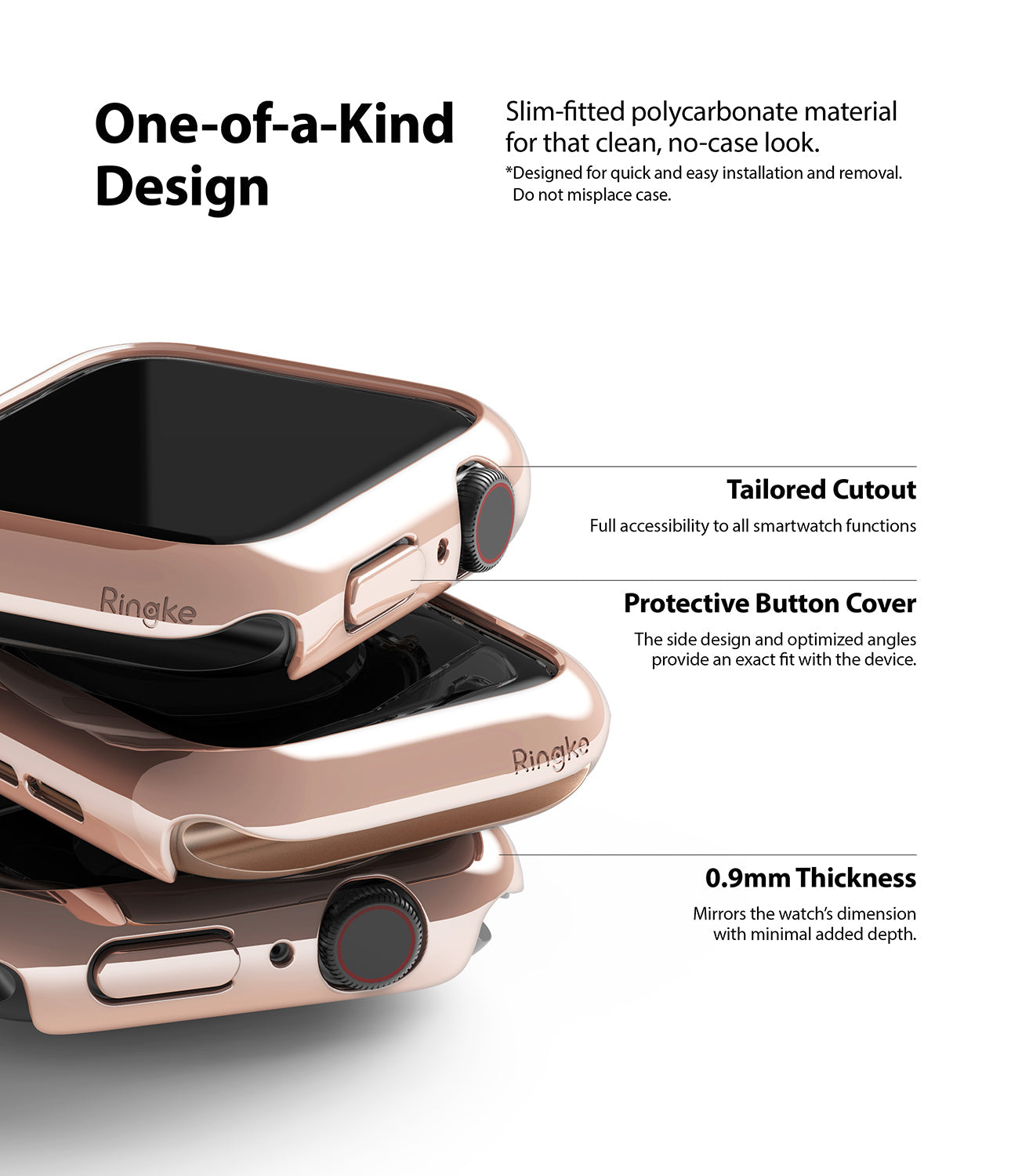 Apple Watch Series 6 / 5 / 4 / SE (44mm) Case | Slim (2 Pack) - Apple Watch Series 6 / 5 / 4 / SE (44mm) Case | Slim (2 Pack) - Rose gold slim protective cases stacked with labels.