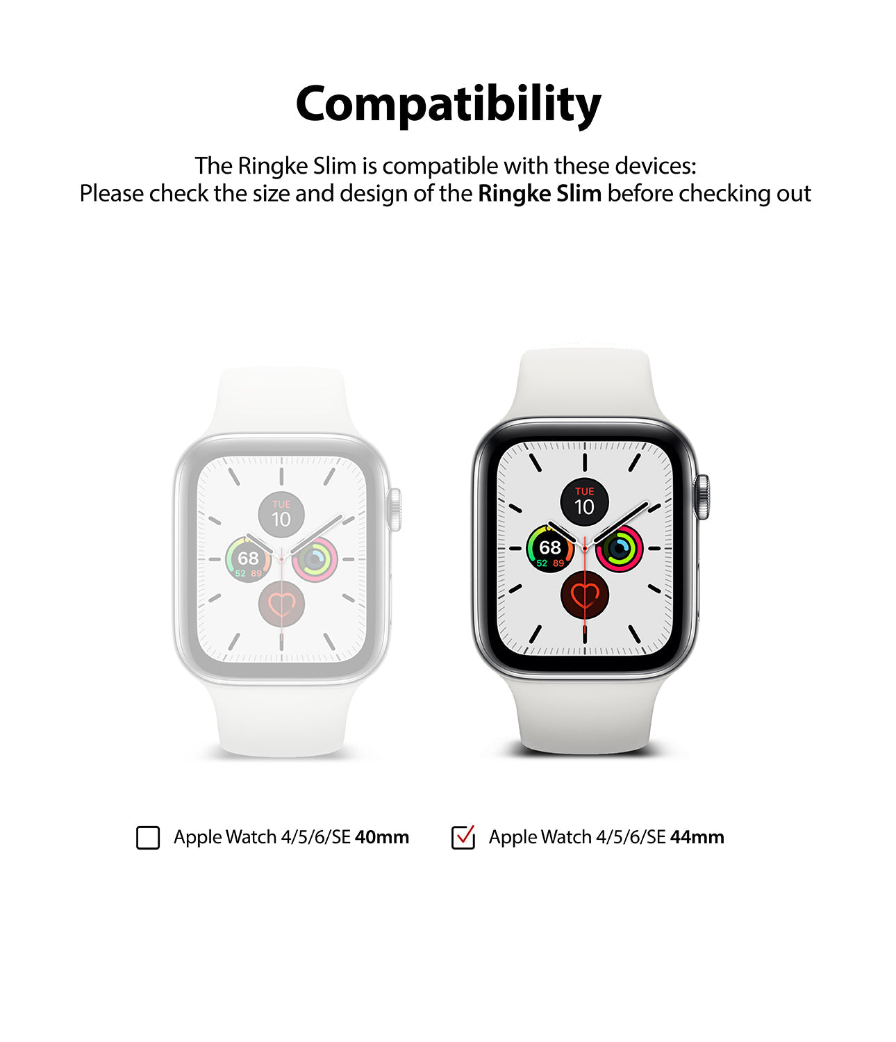 Apple Watch Series 6 / 5 / 4 / SE (44mm) Case | Slim (2 Pack) - Apple Watch Series 6 / 5 / 4 / SE (44mm) Case | Slim (2 Pack) - Comparison showing 40mm and 44mm Apple Watch sizes.