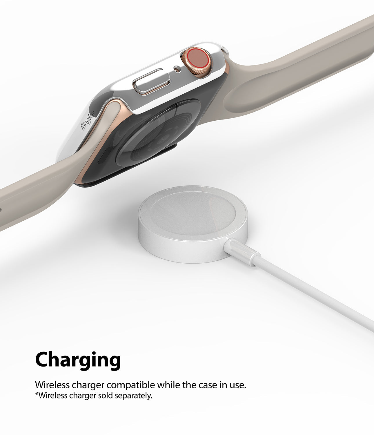 Apple Watch Series 6 / 5 / 4 / SE (44mm) Case | Slim (2 Pack) - Apple Watch Series 6 / 5 / 4 / SE (44mm) Case - Clear protective case on an Apple Watch hovering over a wireless charger.