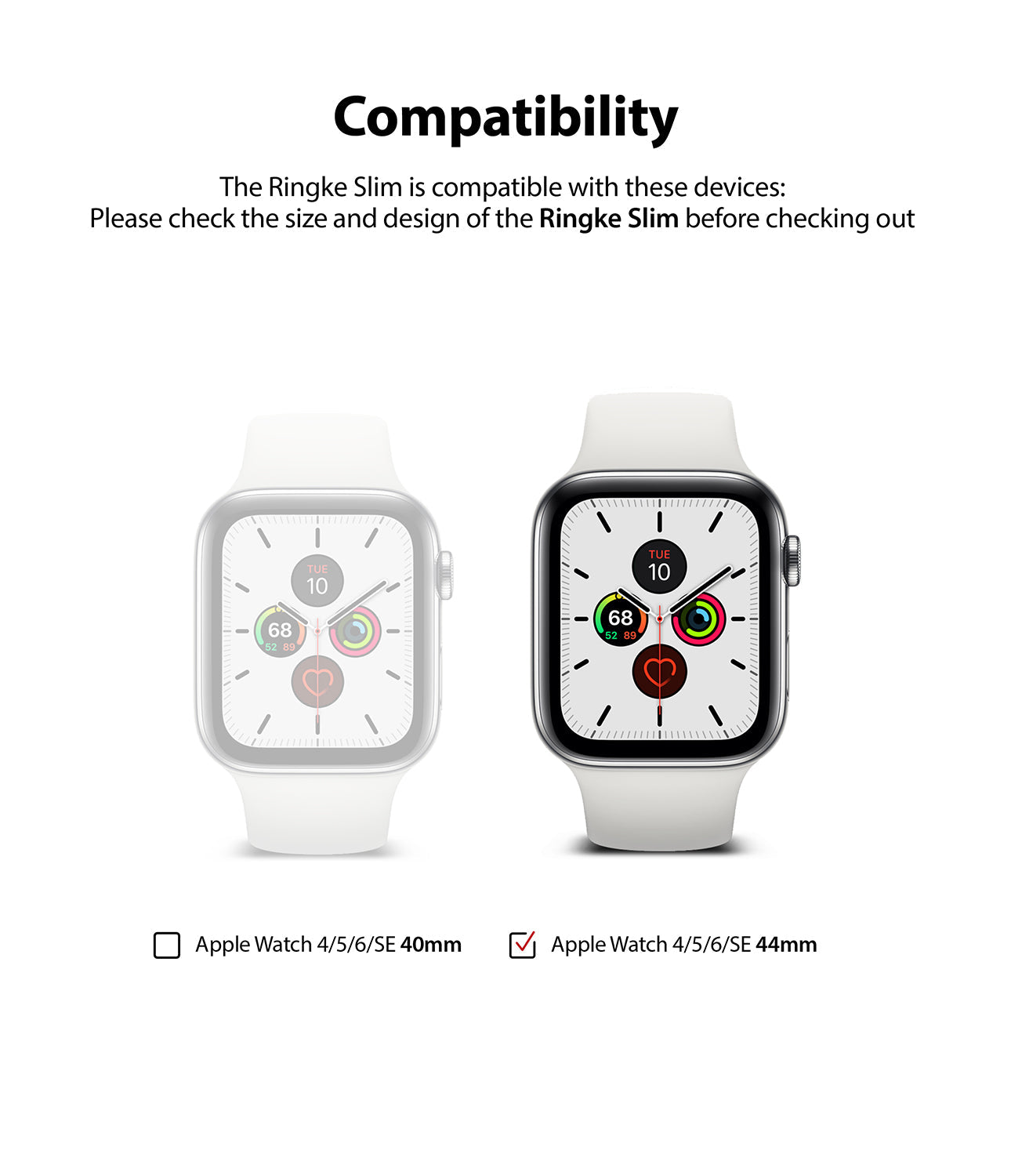 Apple Watch Series 6 / 5 / 4 / SE (44mm) Case | Slim (2 Pack) - Apple Watch Series 6 / 5 / 4 / SE (44mm) Case | Slim (2 Pack) - Comparison of 40mm and 44mm Apple Watches for sizing.