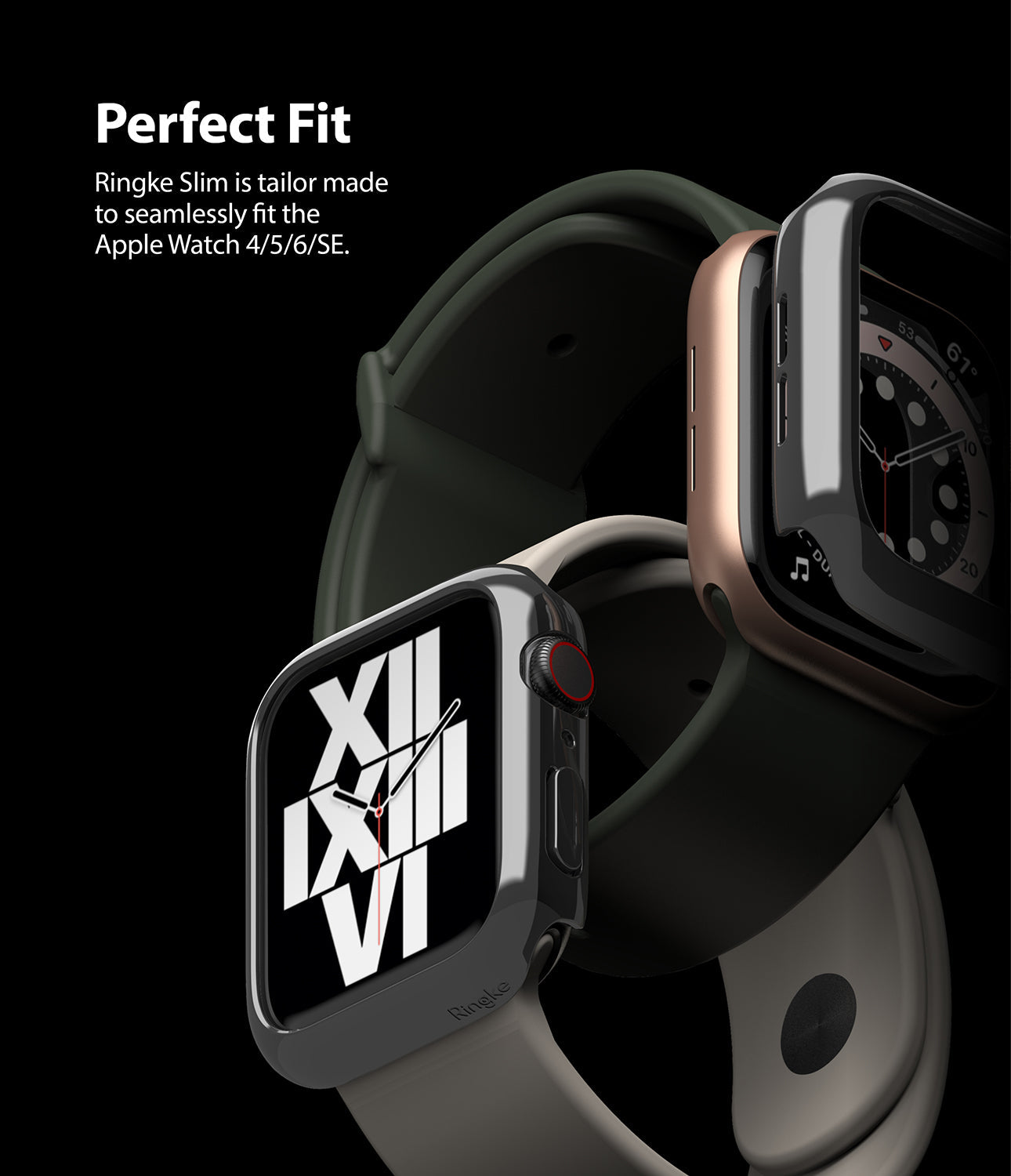 Apple Watch Series 6 / 5 / 4 / SE (44mm) Case | Slim (2 Pack) - Apple Watch Series 6 / 5 / 4 / SE (44mm) Case | Slim (2 Pack) - Two Apple Watches with slim protective cases on black.